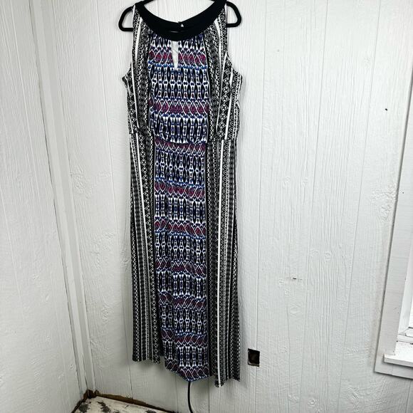 London Times Plus Black Blue Pink Abstract Jersey Stretch Maxi Dress Sz18W Artsy - Picture 12 of 13